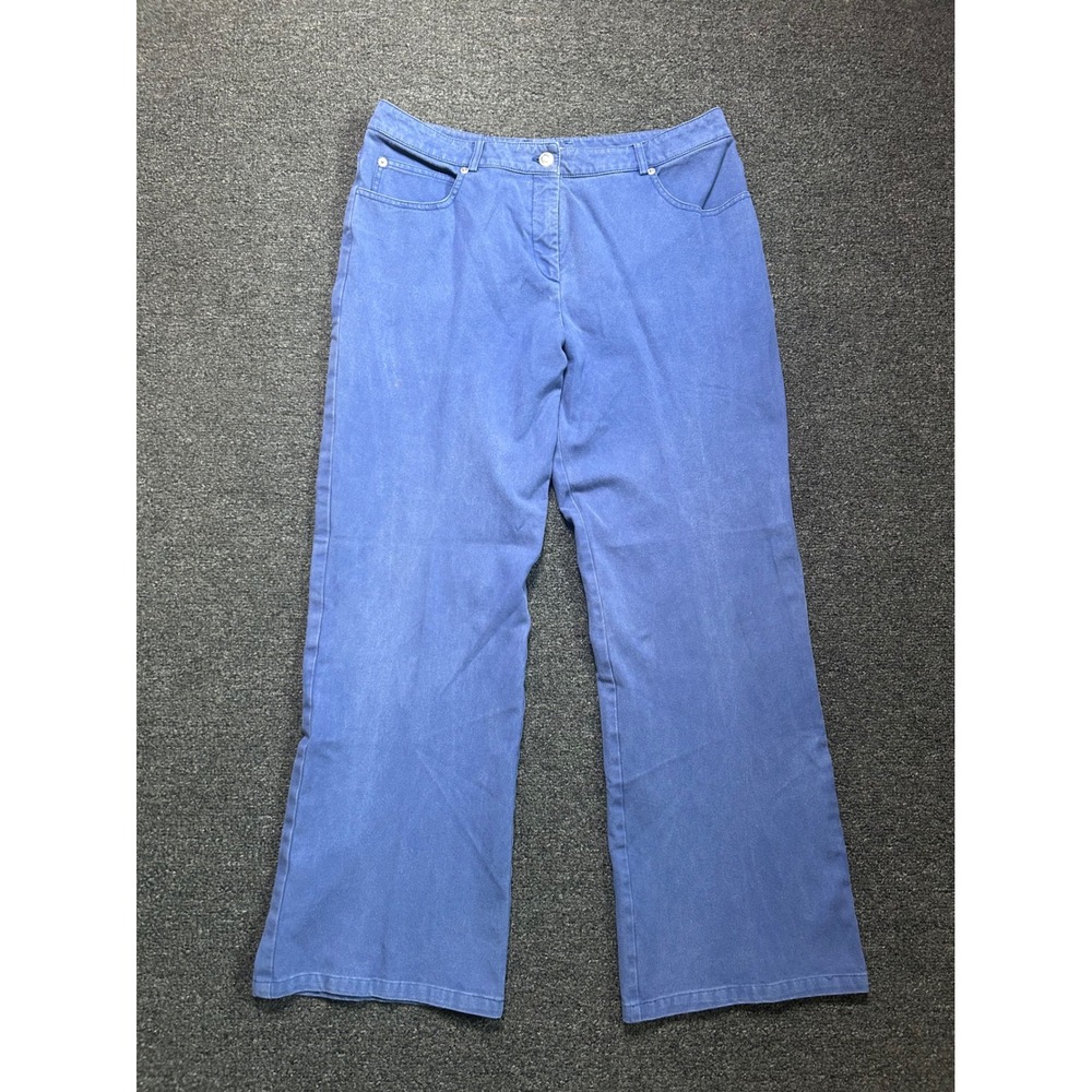 St. John Sport Pants Blue Womens 14 Straight Leg Stretch Cotton Mid Rise Luxury
